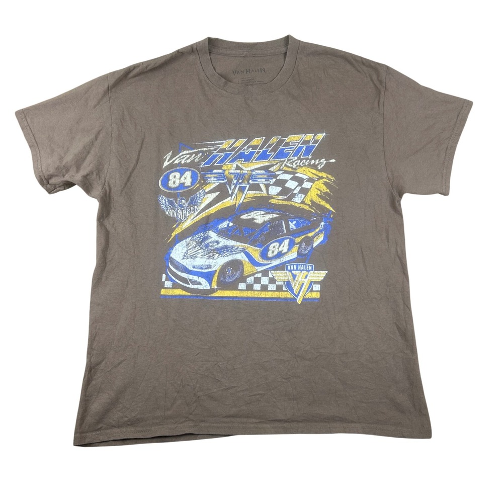 Van Halen Racing Graphic T-Shirt Mens Large Brown Short Sleeve Rock Band Tee